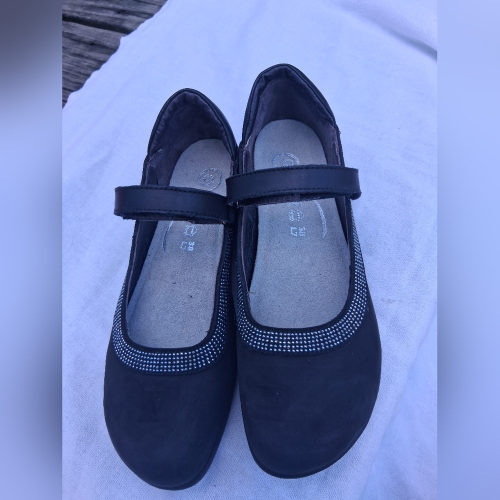 Black Mary Jane Flats with Rhinestone Detail